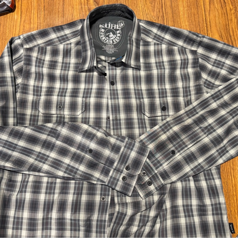 Kuhl Charcoal and Blue Plaid Shirt